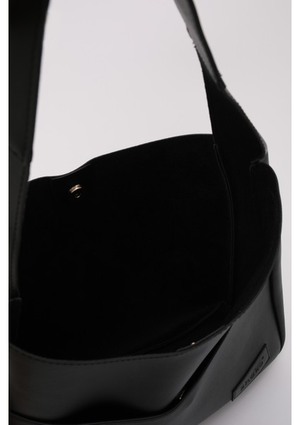 Siyah SHK180 Suni Deri, Çıtçıtlı, Iki Bölmeli El, Kol ve Omuz Çantası