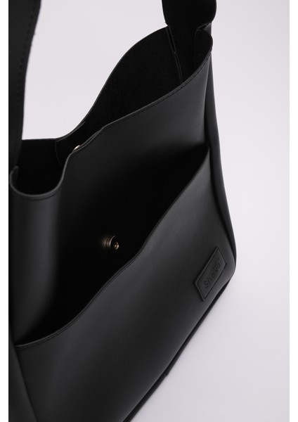 Siyah SHK180 Suni Deri, Çıtçıtlı, Iki Bölmeli El, Kol ve Omuz Çantası