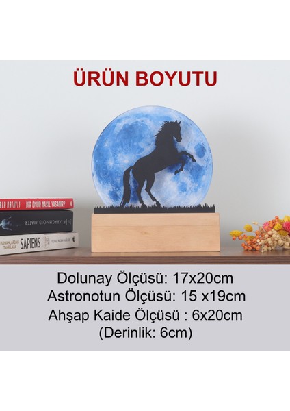 Işıklı Pleksi Dolunay Kişiselleştirilebilir Dekoratif Biblo Ahşap Sage At Anahtar Askılığı