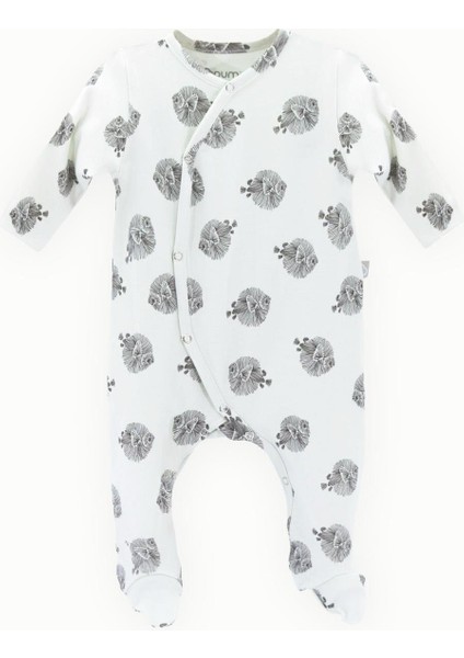 % 100 Pamuklu Bebek Tulumu Patikli Çizgili Balık Bej