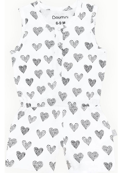 Kolsuz Beli Lastikli Şort Tulum Salopet Kalpler Beyaz