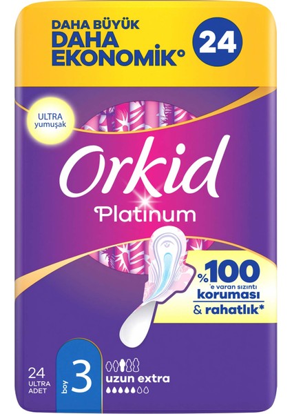 Platinum Uzun Extra (Boy 3) Dörtlü Paket 24 Adet Süper Ekonomik Hijyenik Ped