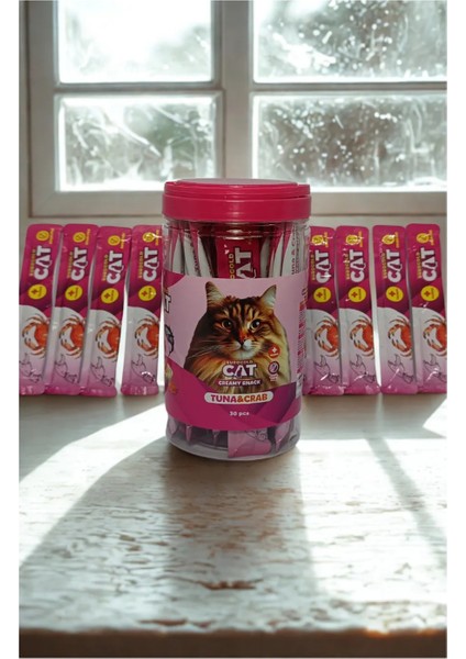 30'lu Omega 3 Takviyeli Kedi Ödül Maması – Yengeç ve Tuna Aromalı Creamy Snack 30X15 gr