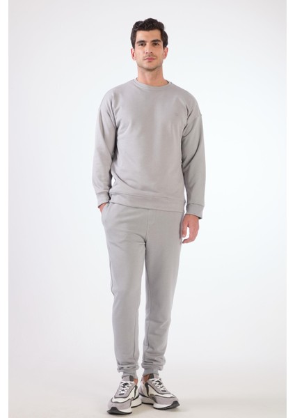 Bej Bisiklet Yaka Regular Fit Erkek Sweatshirt