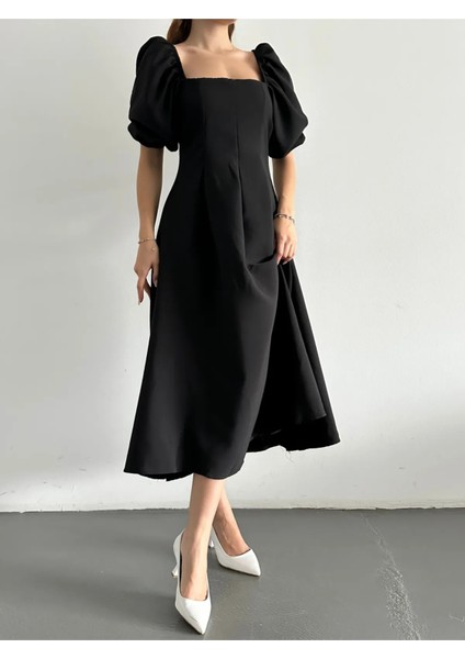 Karpuz Kol Kare Yaka Midi Elbise fırsatları