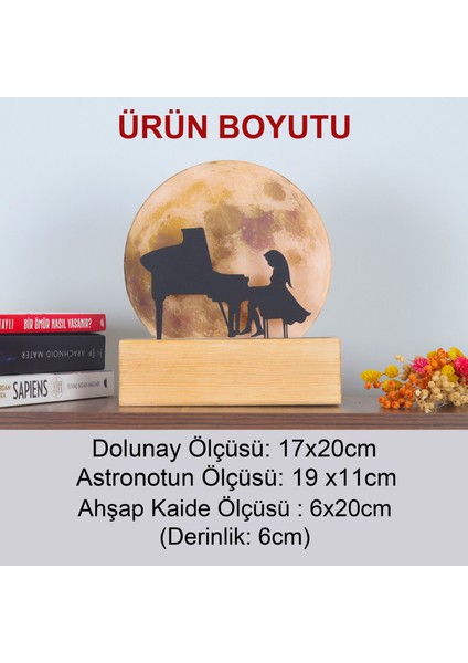 Işıklı Pleksi Dolunay Kişiselleştirilebilir Biblo Talento Piyano Çalan Kız Anahtar Askılığı