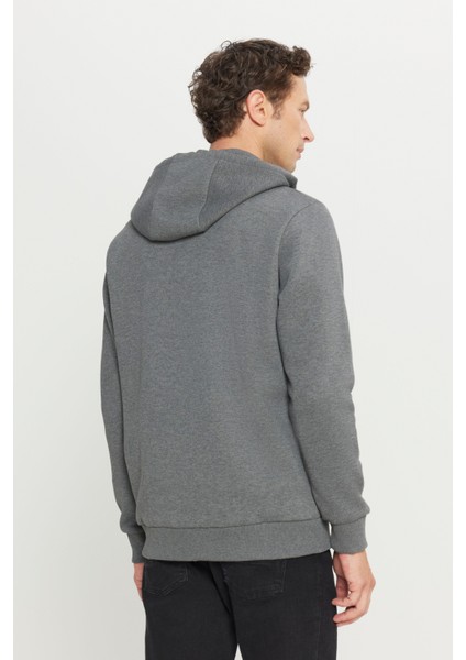 Erkek Antrasit-melanj Standart Fit Normal Kesim Kapüşonlu Fermuarlı Sweatshirt Ceket indirimleri