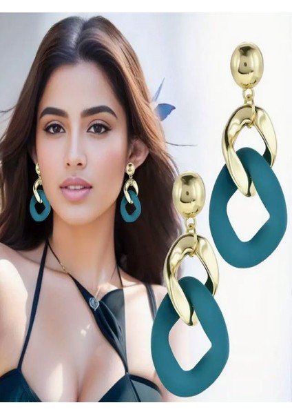 Elegant Sallantılı Yeşil Küpe