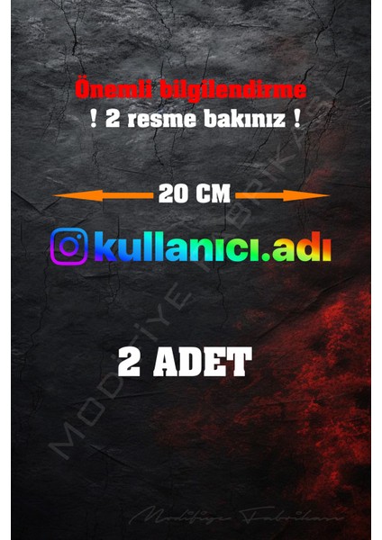 Instagram Logolu Kullanıcı Adı - 2 Adet 20 cm Folyo Kesim Sticker - Hologram - modelleri