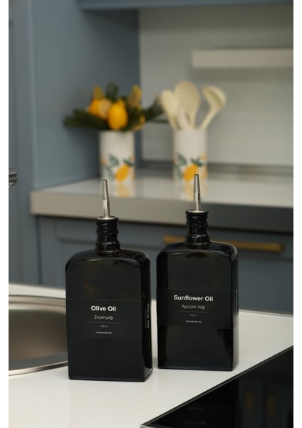 2'li 750 ml Yağdanlık Sosluk Sirkelik Zeytinyağı Şişesi Damlatmaz Kapak Siyah Koyu Cam-Siyah Etiket fırsatları
