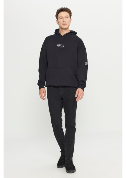 Erkek Siyah Oversize Fit Bol Kesim Kapüşonlu Içi Polarlı 3 Iplik Pamuklu Sweatshirt fiyatları