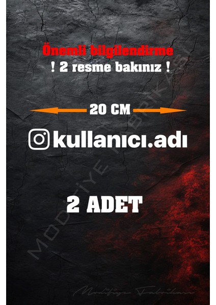 Instagram Logolu Kullanıcı Adı - 2 Adet 20 cm Folyo Kesim Sticker - Beyaz -