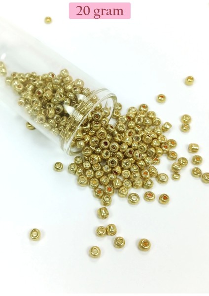 Dökme Cam Kum Boncuk Büyük Boy (6/0) 4 mm - 20 Gram - Altın - BNC093