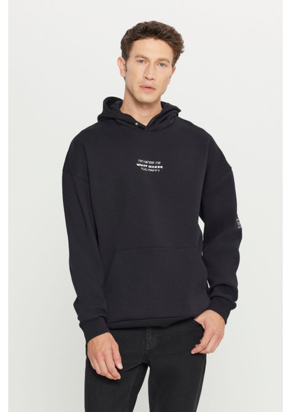 Erkek Siyah Oversize Fit Bol Kesim Kapüşonlu Içi Polarlı 3 Iplik Pamuklu Sweatshirt modelleri