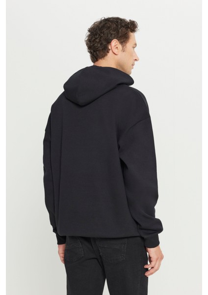 Erkek Siyah Oversize Fit Bol Kesim Kapüşonlu Içi Polarlı 3 Iplik Pamuklu Sweatshirt indirimleri