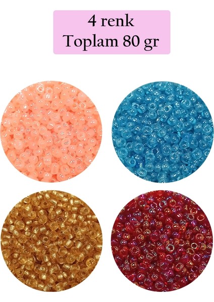 Dökme Cam Kum Boncuk (11/0) 2 mm - 4 Renk - Toplam 80 Gram - BNC405