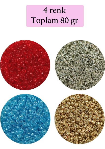 Dökme Cam Kum Boncuk (11/0) 2 mm - 4 Renk - Toplam 80 Gram - BNC404