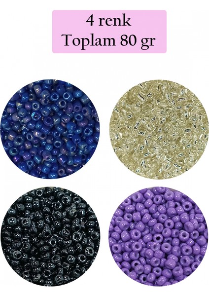 Dökme Cam Kum Boncuk (11/0) 2 mm - 4 Renk - Toplam 80 Gram - BNC403