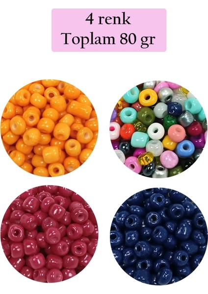Dökme Cam Kum Boncuk Büyük Boy (6/0) 4 mm - 4 Renk - Toplam 80 Gram - BNC413