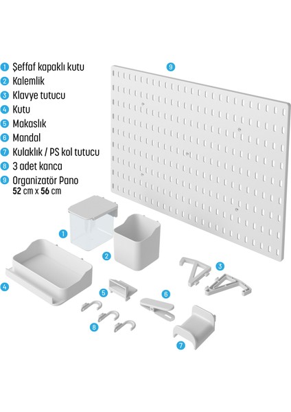 Çok Amaçlı Pano Organizatör Set 3 (52X36CM) Yapışkanlı - Beyaz
