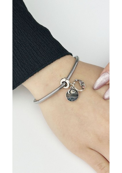 Enerji Şans Kısmet Anlamlı, Pan Bileklik için Çelik Charm 13, Gümüş Renk (BİLEKLİK DAHİL DEĞİLDİR!)