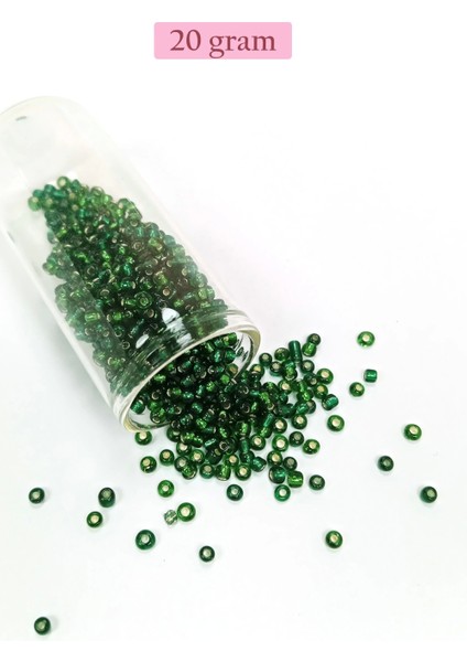 Dökme Cam Kum Boncuk (8/0) 3 mm - 20 Gram - Şeffaf Asker Yeşili - BNC177