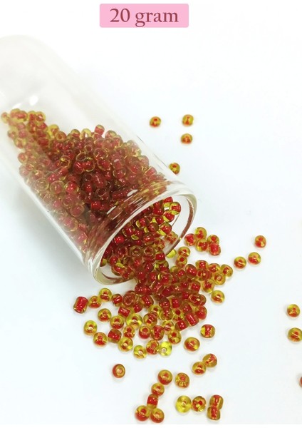 Dökme Cam Kum Boncuk (8/0) 3 mm - 20 Gram - Şeffaf Sarı Kırmızı - BNC175