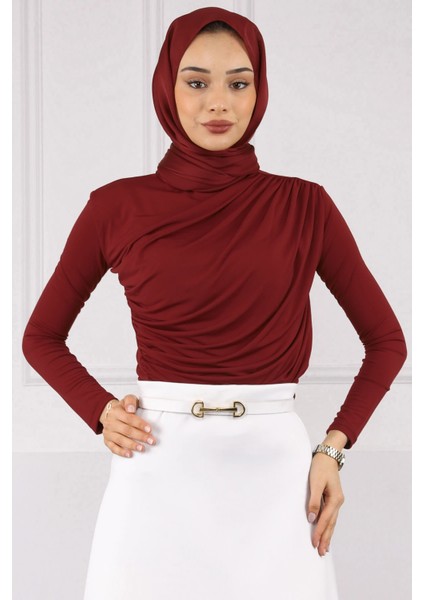 Bordo Önü Drapeli Sandy Bluz fırsatları