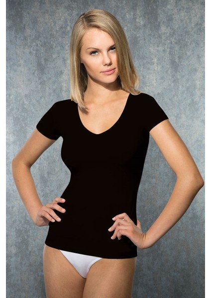 Kadın Modal V Yaka Kısa Kollu T Shirt 9380