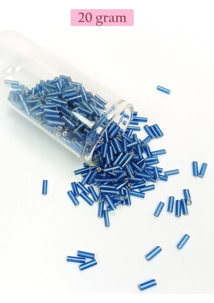 Uzun Boru Kesme Boncuk Çap 2mm Uzunluk 10 mm - 20 Gram - Mavi - BNC242