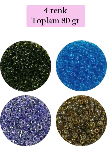 Dökme Cam Kum Boncuk (8/0) 3 mm - 4 Renk - Toplam 80 Gram - BNC425