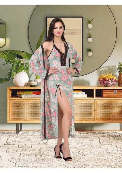 Izabel Kadın Üzün Ipeks Kumaşı Desanlı Sabahlık ve Gecelık fiyatları