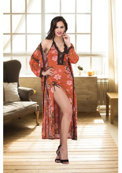 Izabel Kadın Üzün Ipeks Kumaşı Desanlı Sabahlık ve Gecelık fiyatları