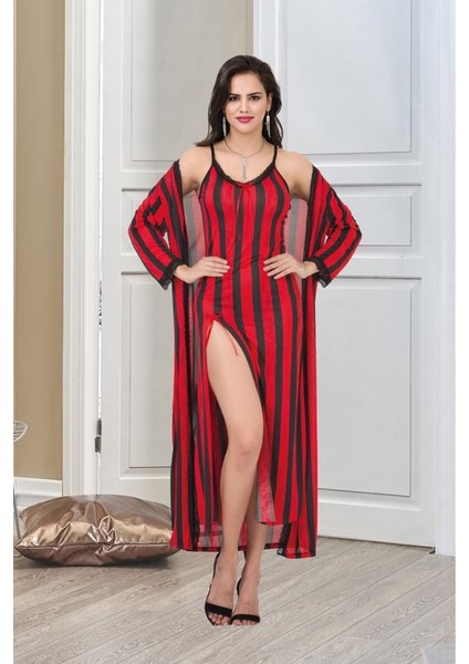 Izabel Kadın Üzün Ipeks Kumaşı Desanlı Sabahlık ve Gecelık