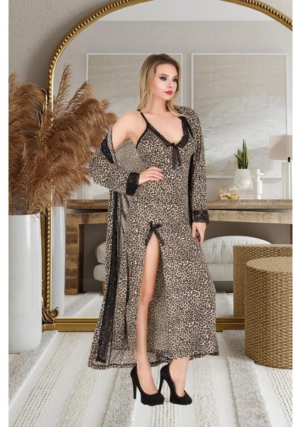 Izabel Kadın Üzün Ipeks Kumaşı Desanlı Sabahlık ve Gecelık fiyatları