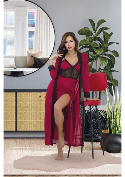 Izabel Kadın Üzün Ipeks Kumaşı Desanlı Sabahlık ve Gecelık