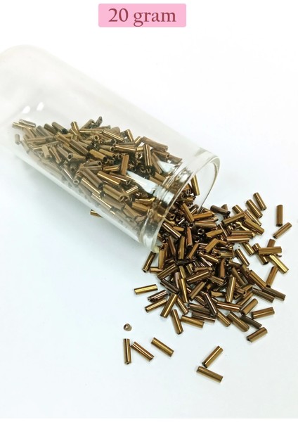 Uzun Boru Kesme Boncuk Çap 2mm Uzunluk 10 mm - 20 Gram - Parlak Gold - BNC249