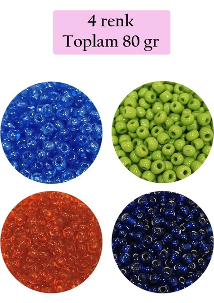 Dökme Cam Kum Boncuk (8/0) 3 mm - 4 Renk - Toplam 80 Gram - BNC421