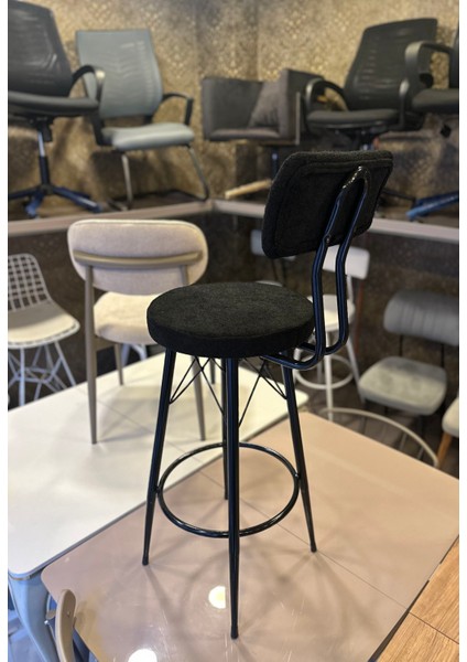 Yeni Teddy Kumaş Mila Bar Sandalyesi Siyah.75 cm Oturum Yüksekliği fiyatları