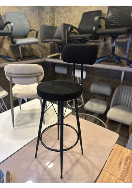 Yeni Teddy Kumaş Mila Bar Sandalyesi Siyah.75 cm Oturum Yüksekliği modelleri