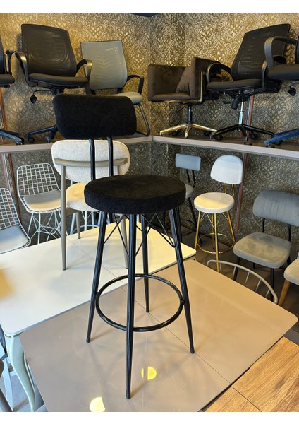 Yeni Teddy Kumaş Mila Bar Sandalyesi Siyah.75 cm Oturum Yüksekliği fırsatları