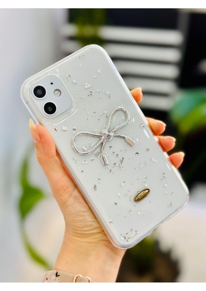 Aksesuar Iphone 11 Şeffaf Simli Epoksili Fiyonk Oyuncaklı Silikon Kılıf