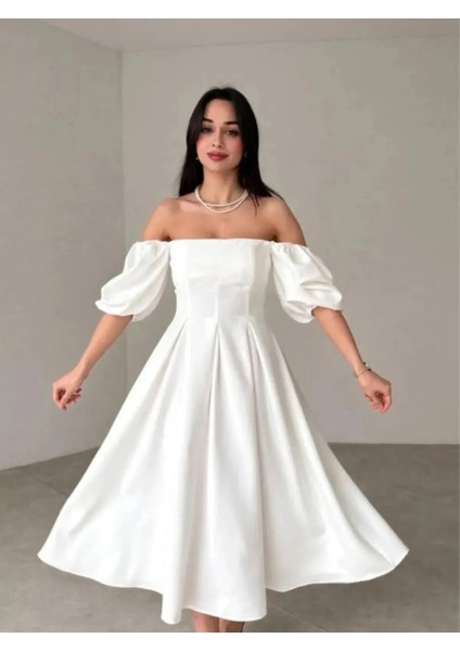 Karpuz Kol Kare Yaka Midi Elbise modelleri