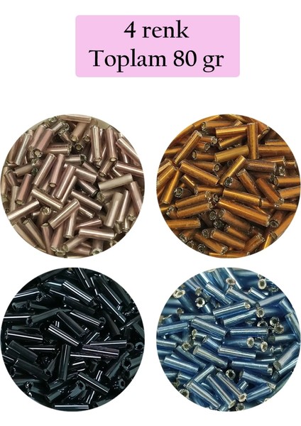 Uzun Boru Kesme Boncuk Çap 2mm Uzunluk 10 mm - 4 Renk - Toplam 80 Gram - BNC426