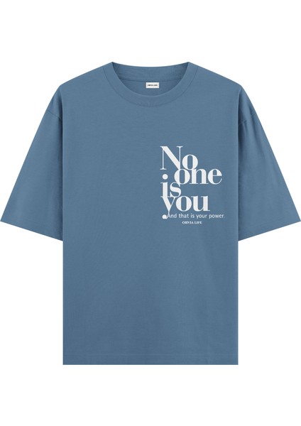 No One Is You - Oversize T-Shirt Antrasit Mavi