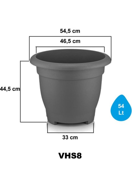 So-Vhs8 Dekoratif Vaha Saksı Iç ve Dış Mekan 54 Lt Antrasit 3 Adet fiyatları