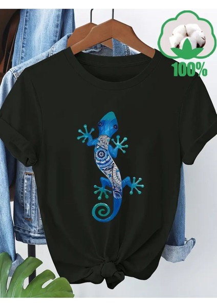Gekko Özel Tasarım Baskılı Kadın Pamuk T-Shirt