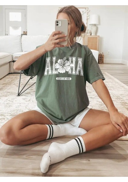 Aloha Baskılı Kadın Pamuk T-Shirt