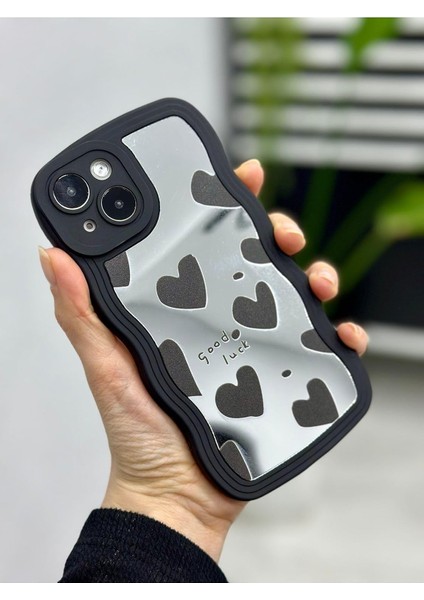 Aksesuar Iphone 13-14 ile Uyumlu Aynalı Siyah Kalp Model Silikon Kılıf