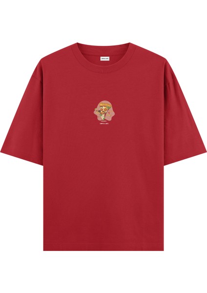 Karaoke Pizza - Oversize T-Shirt Kırmızı